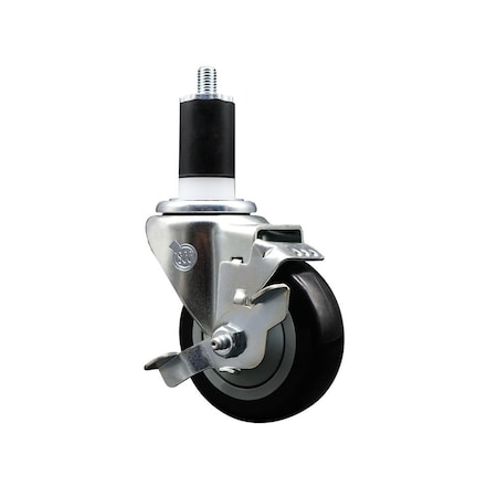 Service Caster 3.5'' Black Poly Swivel 1-1/2'' Expanding Stem Caster with Brake SCC-EX20S3514-PPUB-BLK-TLB-112